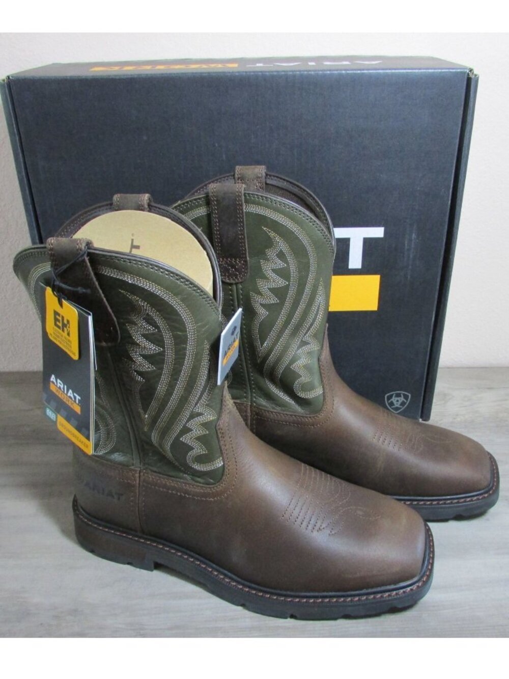 Ariat Men's Groundstomper Square Toe Work Boots Brown/Olive 10042549